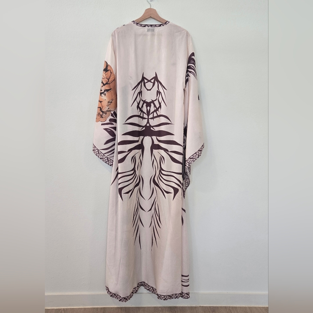 Bonnie Journey Boho floral kimono beige cream and orange robe size XXl